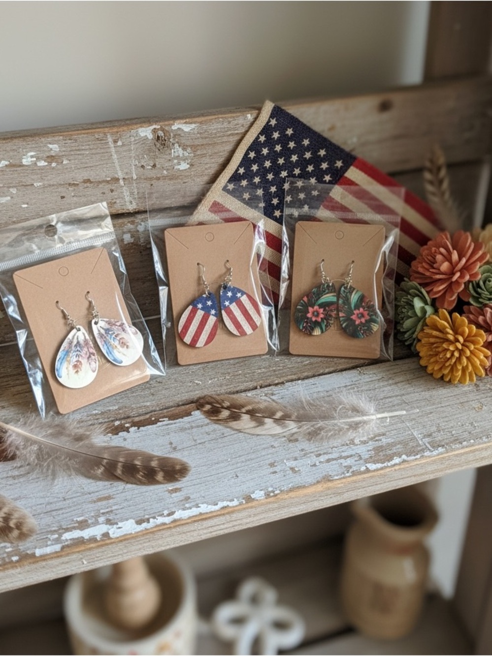 Handcrafted, Boho Lightweight, Leather Pick Earrings 
Hypoallergenic
NWT